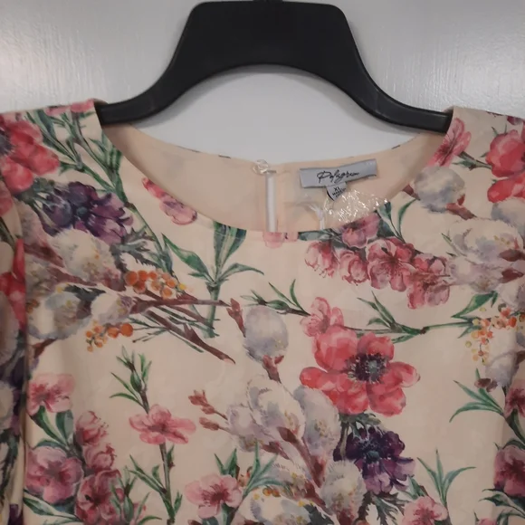 Polagram Cream Floral Puff Sleeve Tiered Mini XL Sonia Dress Side Pockets NWT - Picture 4 of 16